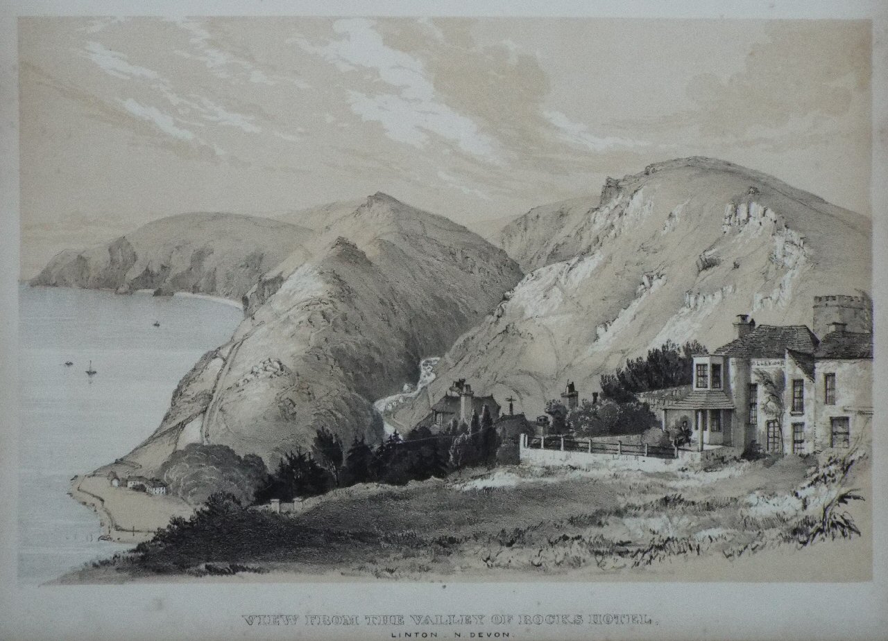 Lithograph - View from the Valley of the Rocks Hotel, Linton - N. Devon